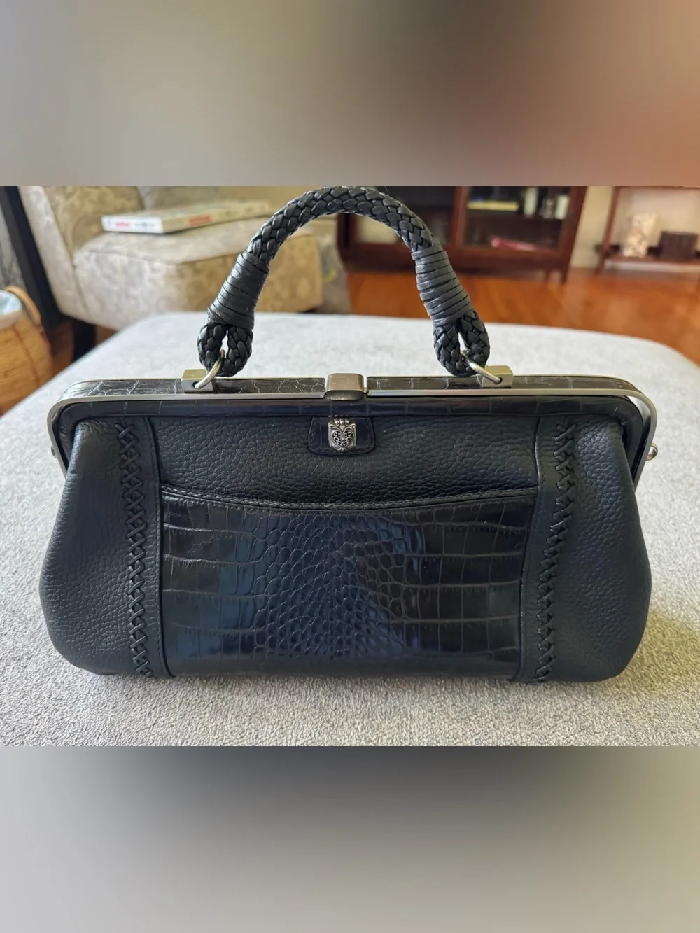 Vintage Brighton Black Leather Top-Handle Satchel